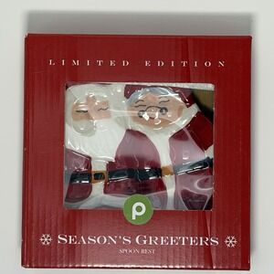 Limited Ed Publix Season's Greeters Santa/Mrs Claus Ceramic Holiday Spoon Rest